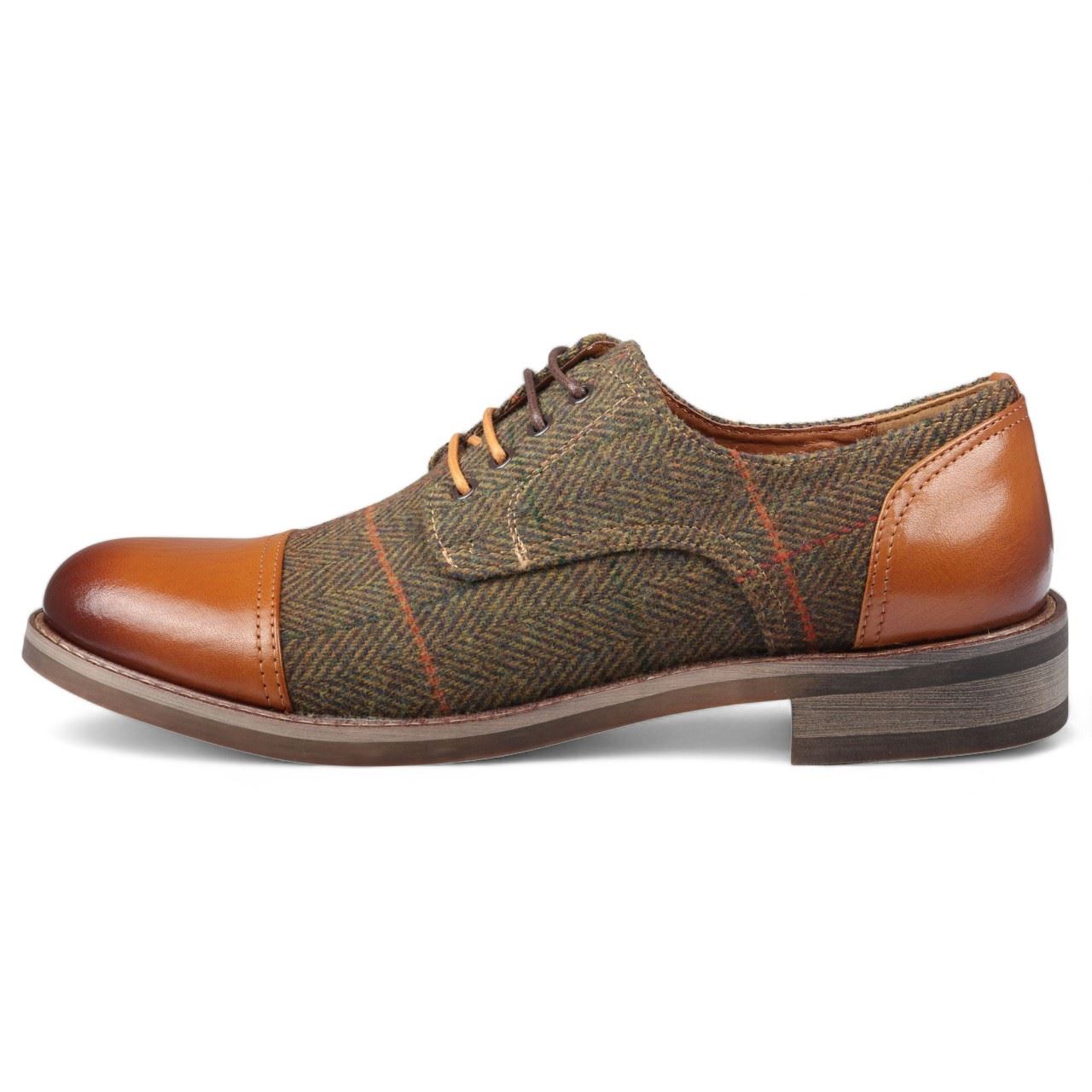 Justin Reess Men's Brown Leather Tweed Oxford Shoes - Theon