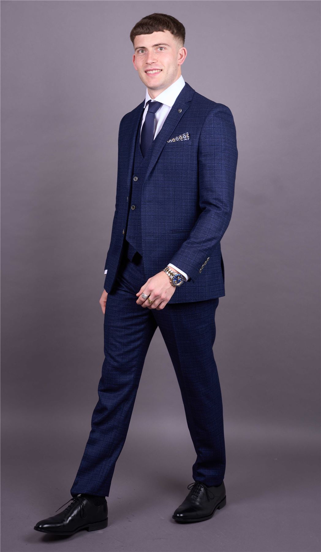Men's Blue Plaid Check 3 Piece Slim Fit Formal Wedding Suit