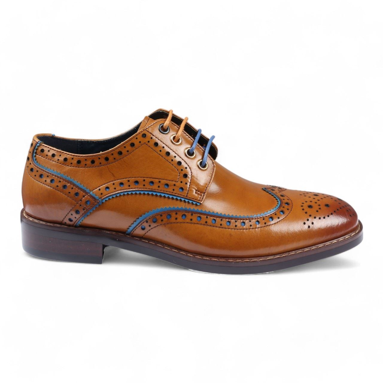 Justin Reess Men's Brown Brogue Leather Dress Shoes- Simon