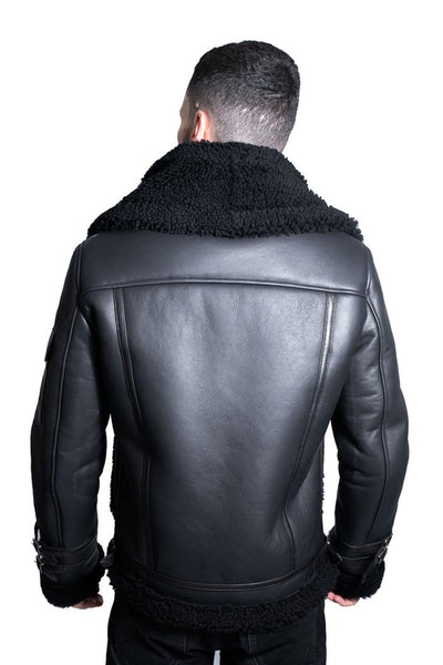 Mens Retro Biker Sheepskin Jacket-Hingham