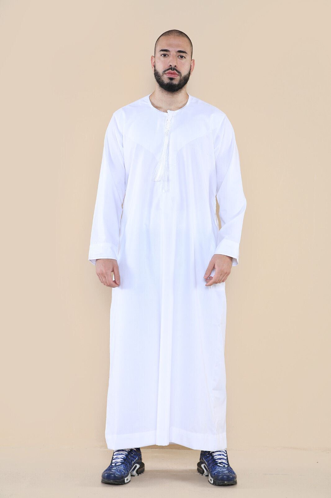 Mens Thobe Jubba Saudi Islamic Arab Eid Emirati Kaftan Jubbah Tassel Robe