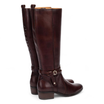 Pikolinos Women's Knee High Tall Caoba Brown Leather Boots - Daroca