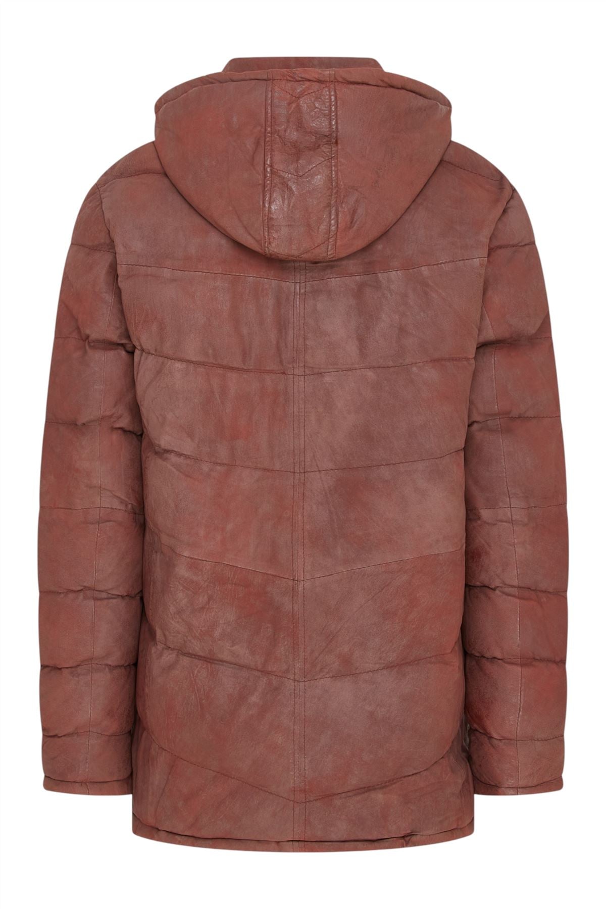 Men's Leather Quilted Jacket Hooded Puffer Winter Coat - Olyic