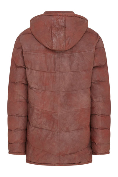 Men's Leather Quilted Jacket Hooded Puffer Winter Coat - Olyic