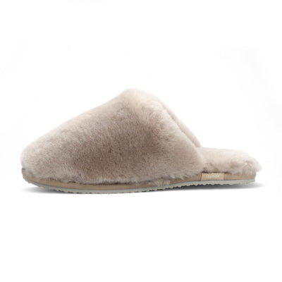 Women's Sheepskin Slippers Taupe Warm Winter Fur Mule - Aurora