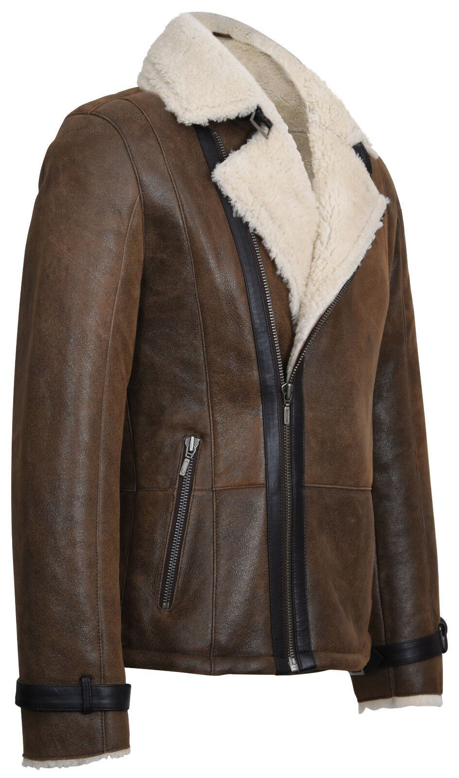 Mens Double Breasted Sheepskin Leather Biker Jacket-Manila