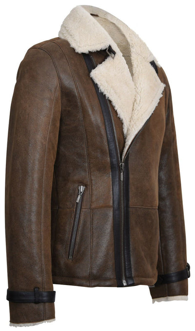 Mens Double Breasted Sheepskin Leather Biker Jacket-Manila