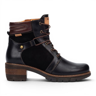 Pikolinos Women’s Black Leather Zip & Lace Up Heel Ankle Boots - San Sebastia