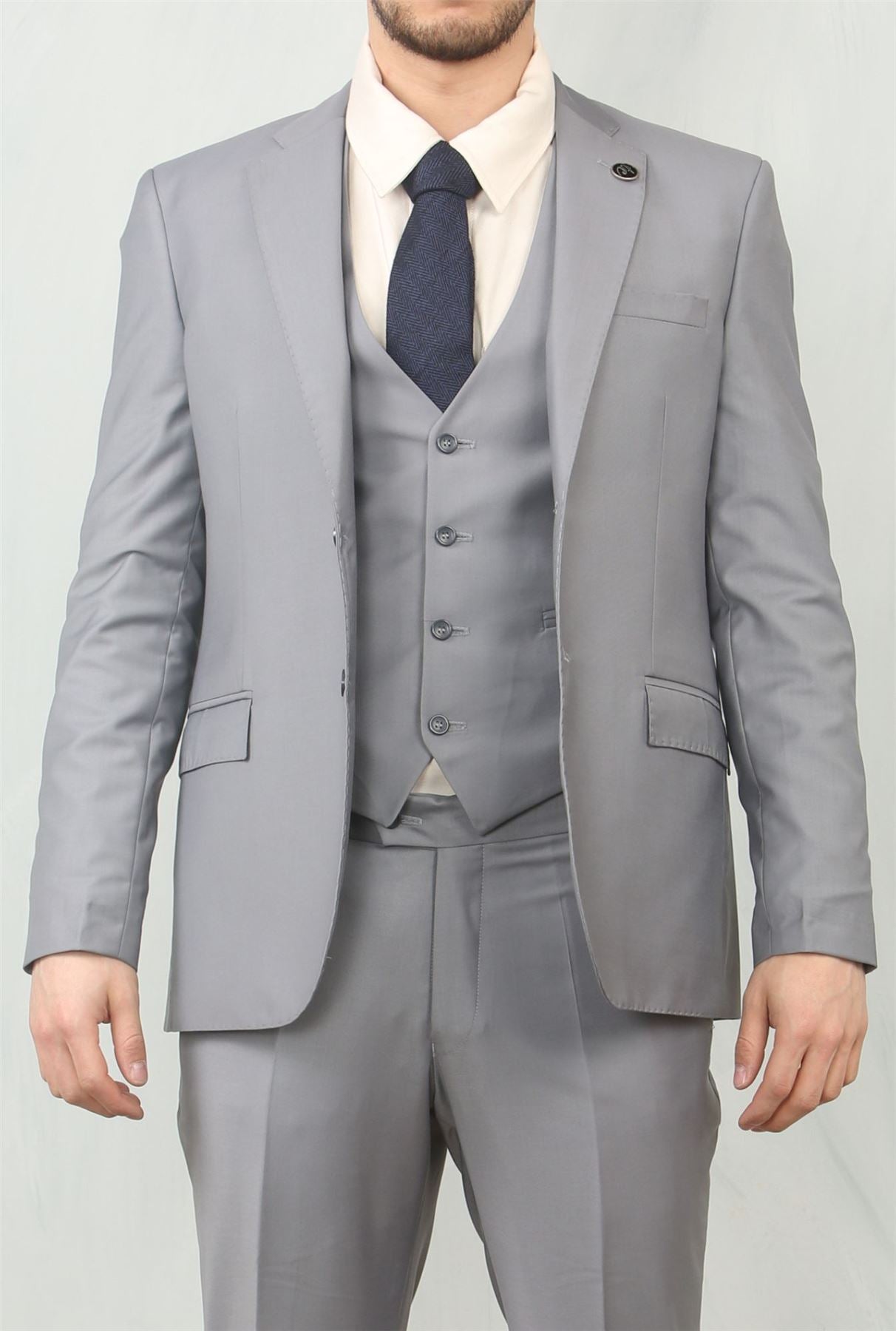 Men's Grey 3 Piece Formal Classic Prom Suit Workwear