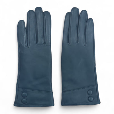 Womens Italian Leather Winter Button Design Soft Wool Lining Gloves - L-GLV-501