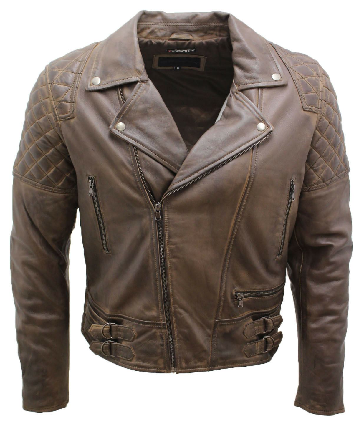 Mens Quilted Leather Biker Jacket-Bordeaux