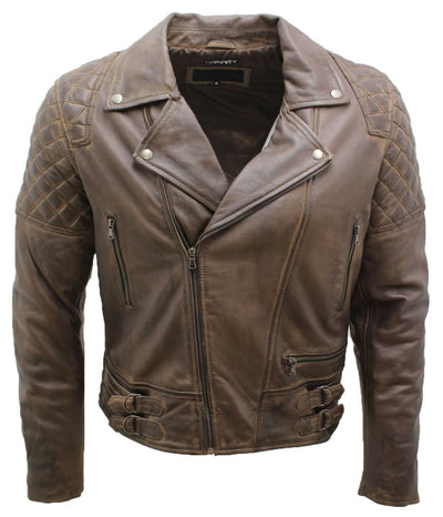 Mens Quilted Leather Biker Jacket-Bordeaux