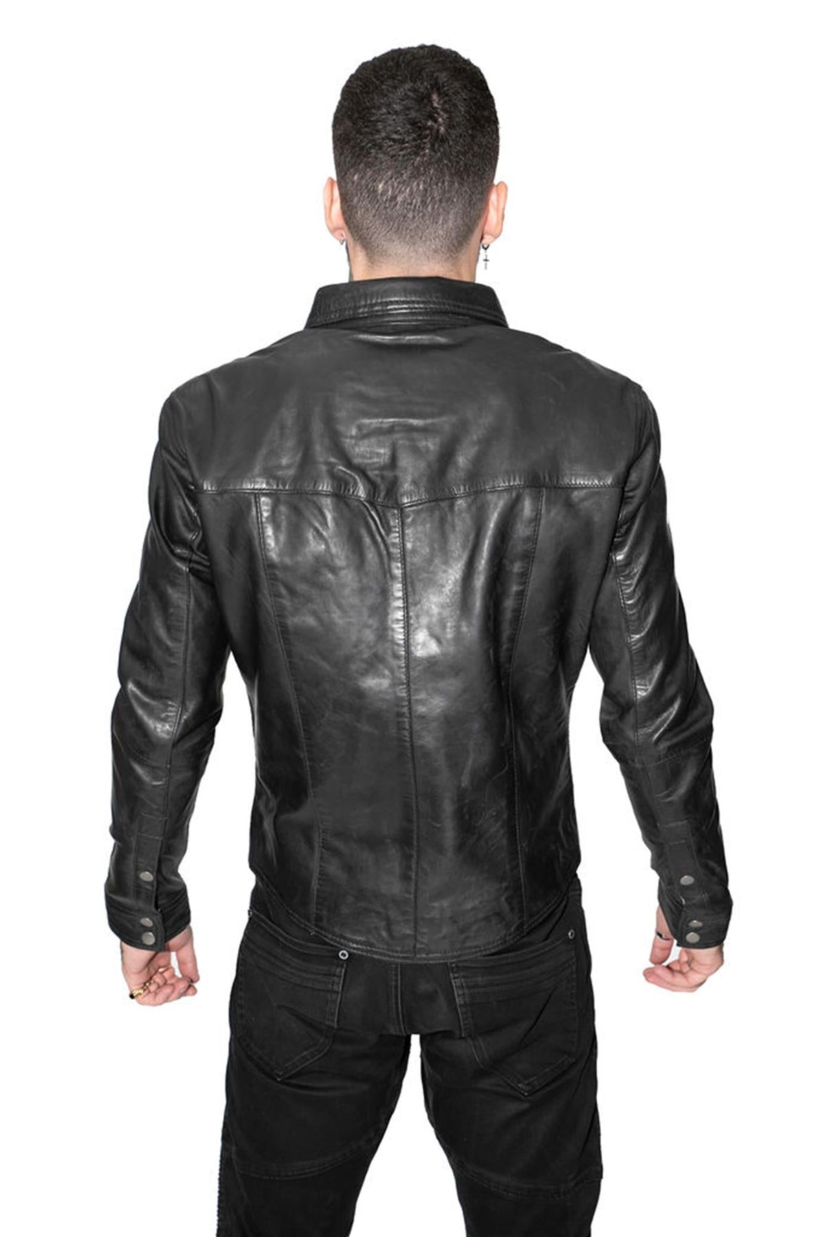 Mens Retro Leather Shirt Jeans Jacket-Beijing