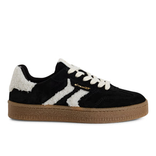 Tamaris Womens Black White Fur Suede Leather Fashion Lace Up Sneakers