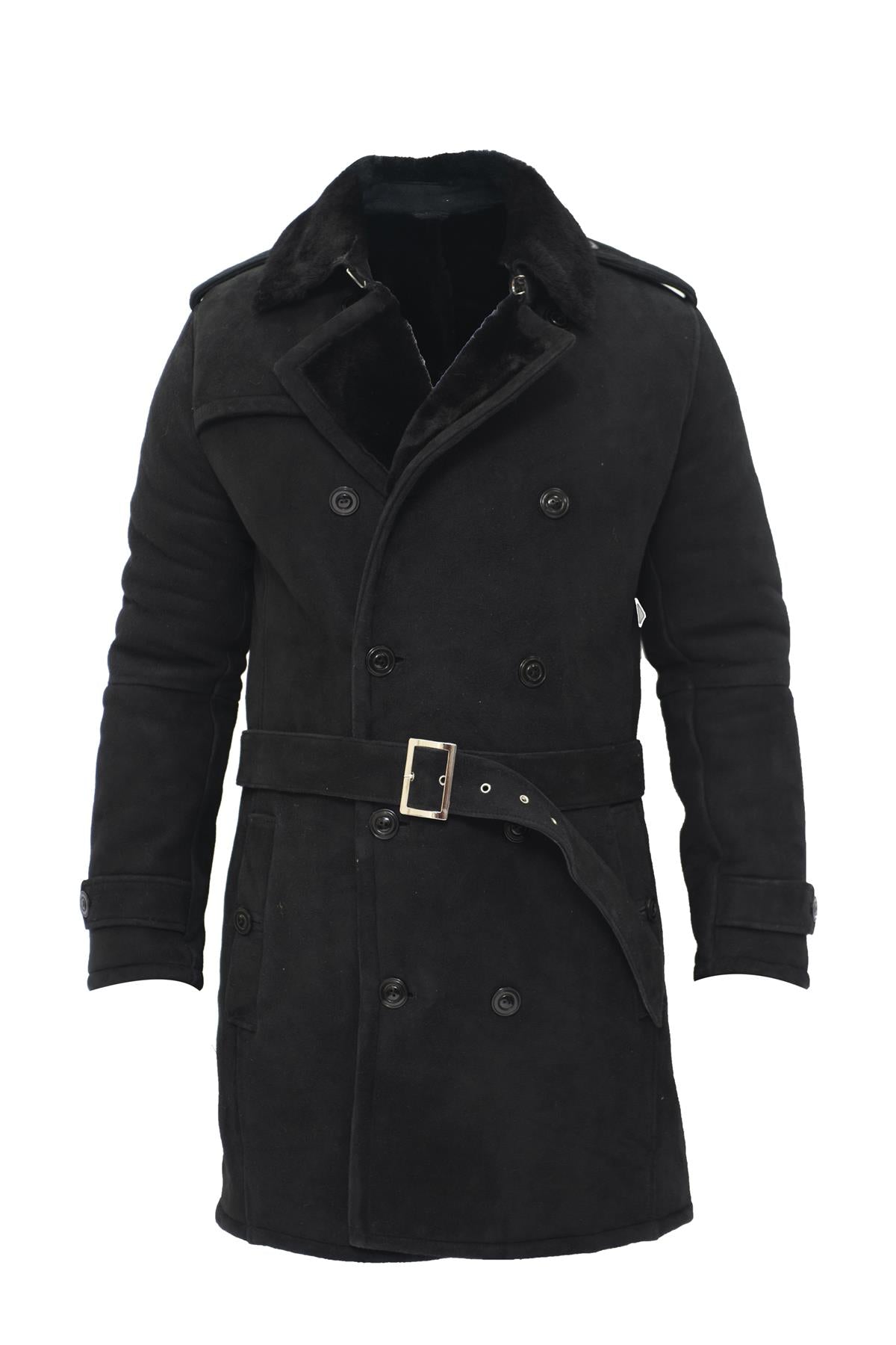 Mens Shearling Sheepskin Suede Pea Coat-Kempston