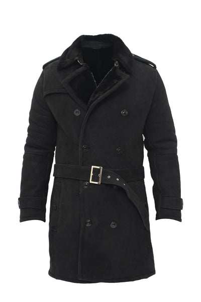 Mens Shearling Sheepskin Suede Pea Coat-Kempston