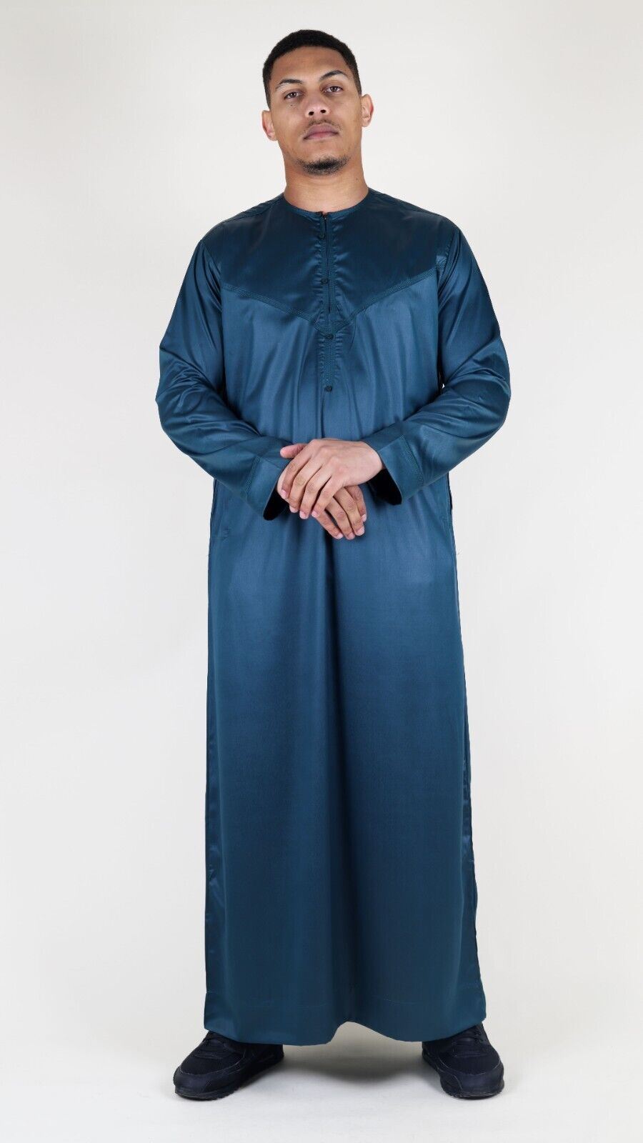 Men's Thobe Robe Satin Emirati Islamic Jubba Eid Slim Fit