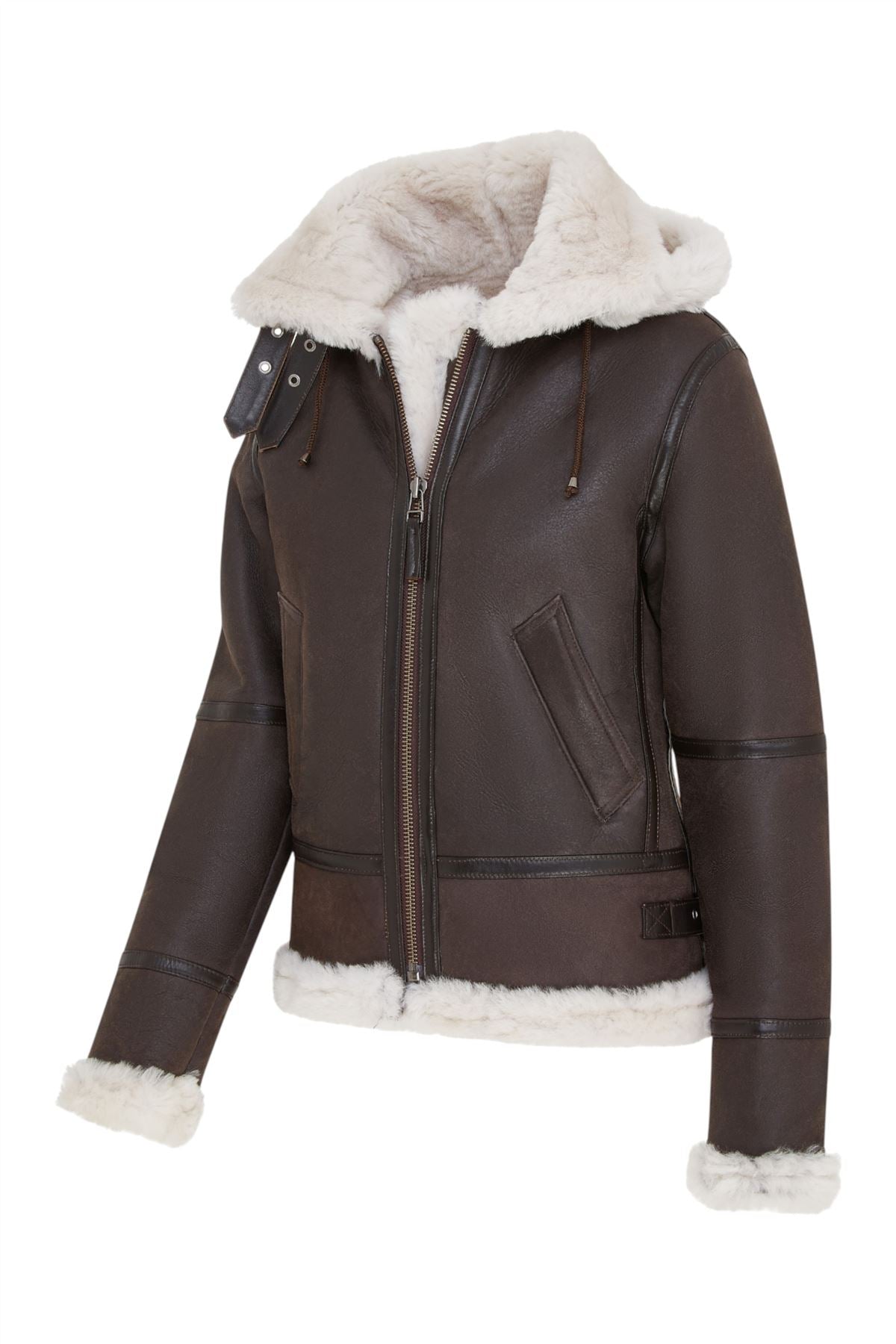 Womens Hooded Sheepskin Flying Leather Jacket-Palermo