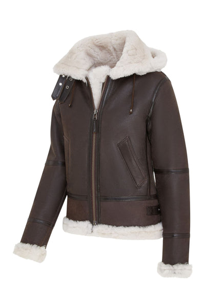 Womens Hooded Sheepskin Flying Leather Jacket-Palermo