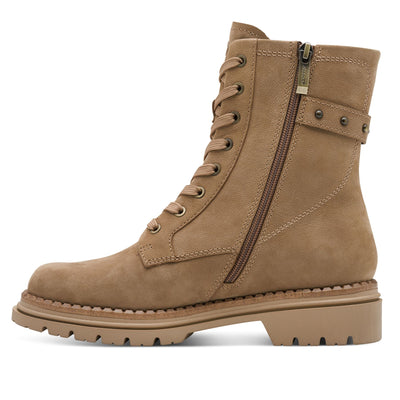 Tamaris Womens Fashion Camel Beige Leather Lace-Up Zip Combat Ankle Boots