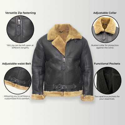 Mens RAF Sheepskin Leather Aviator Jacket-Colchester