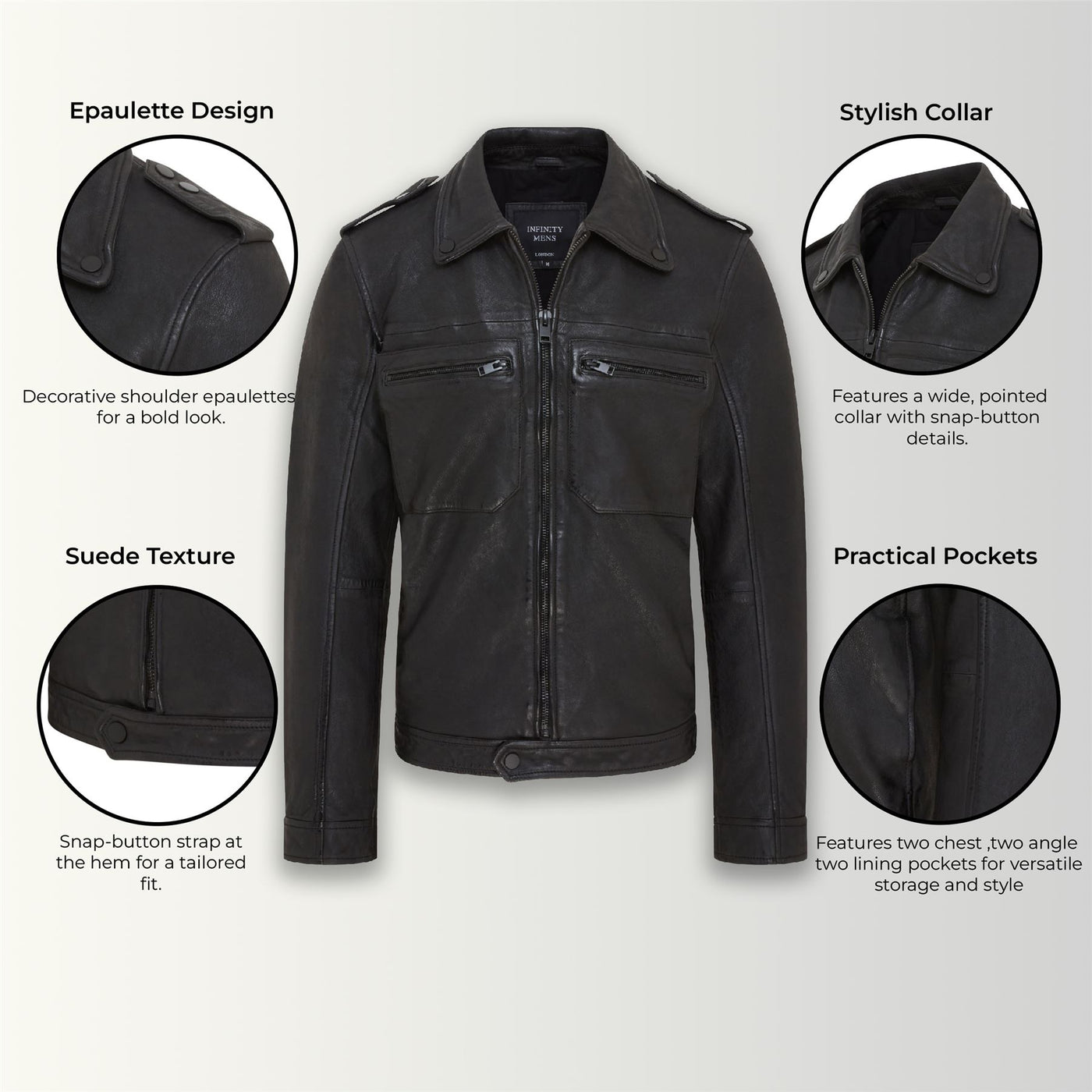 Mens Classic Black Leather Shirt Jacket - Harstad