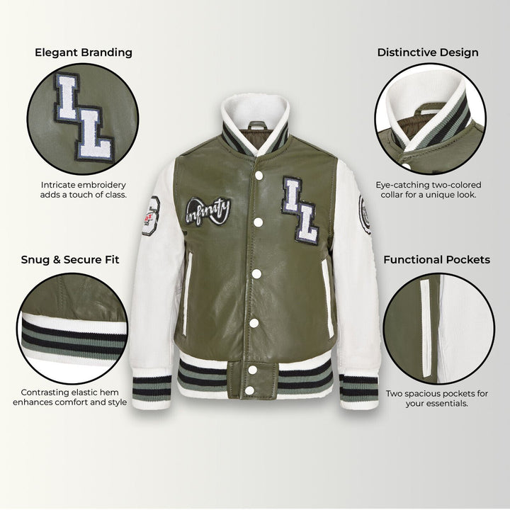 Kids Letterman Leather Varsity College Bomber Jacket 3-13