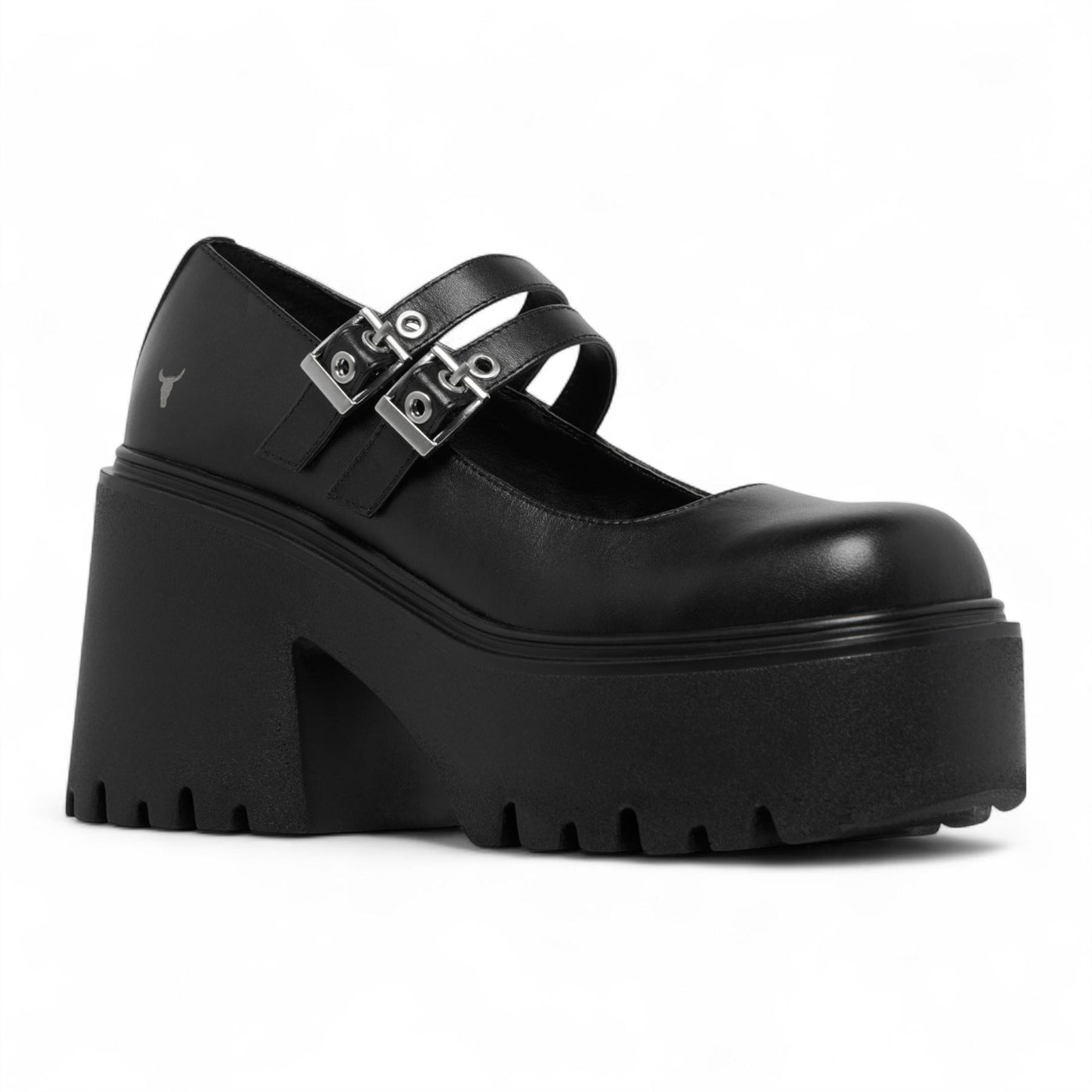 Windsorsmith Women’s Lessons Black Leather Boots Chunky Platform Heel Buckle Mary-Jane Shoes