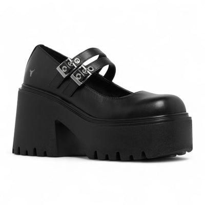 Windsorsmith Women’s Lessons Black Leather Boots Chunky Platform Heel Buckle Mary-Jane Shoes