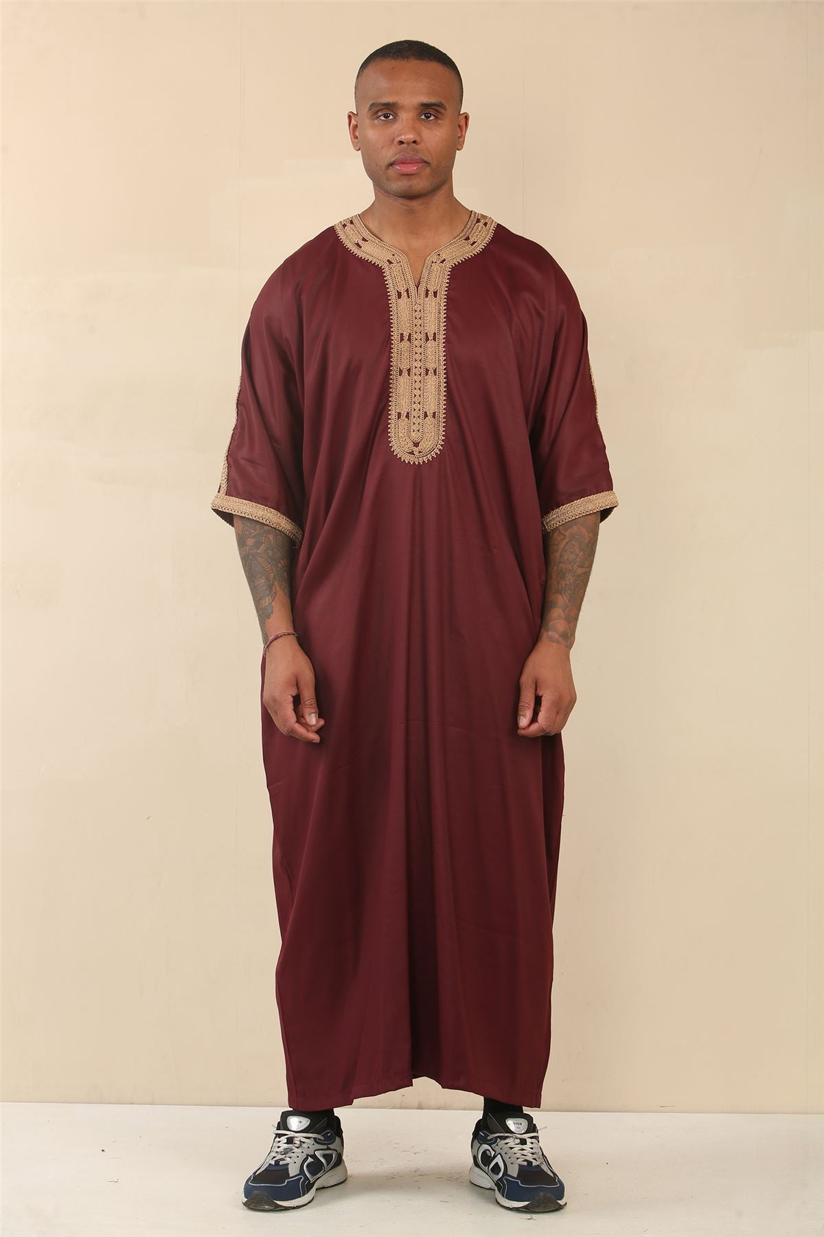 Men's Burgundy Moroccan Thobe Jubba Robe Eid Djellaba Gandoura