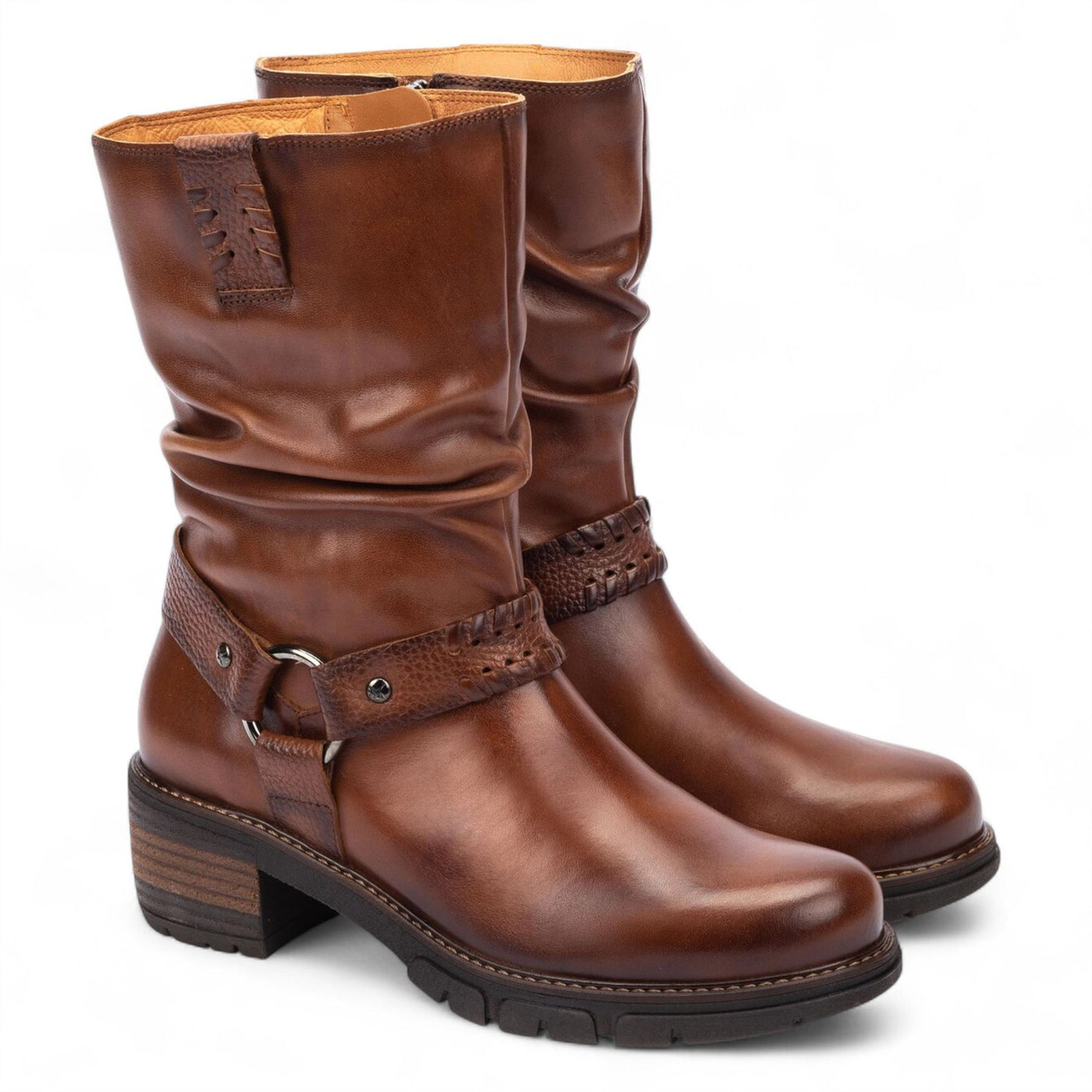 Pikolinos Women's Mid-Calf Cuero Brown Leather Tall Ankle Boots - San Sebastia