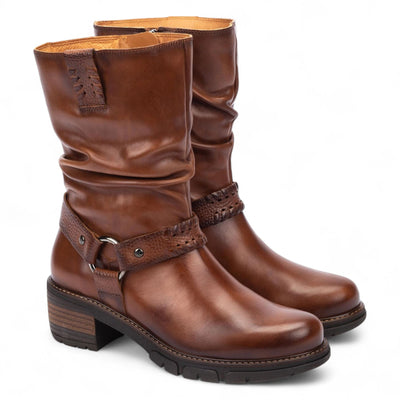 Pikolinos Women's Mid-Calf Cuero Brown Leather Tall Ankle Boots - San Sebastia