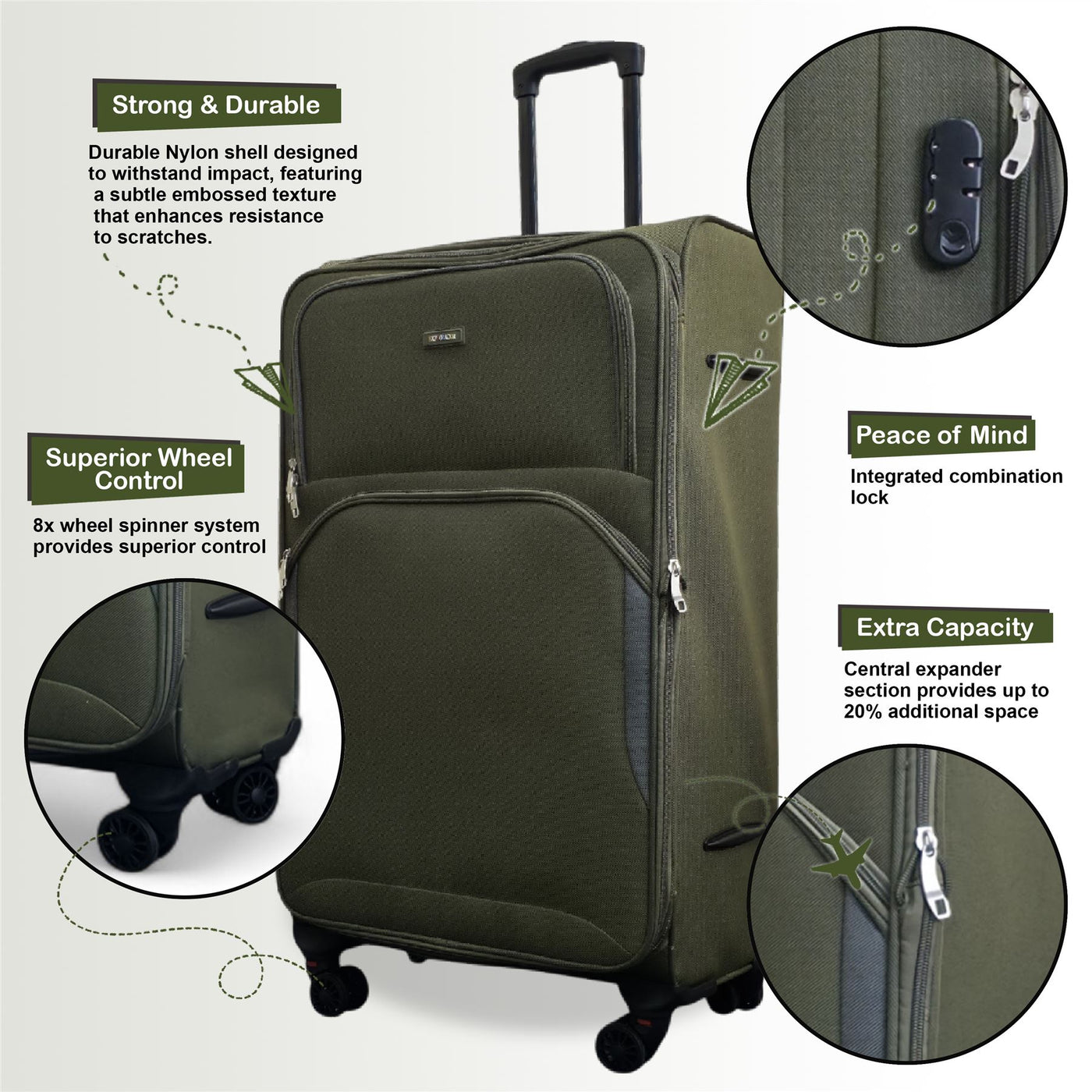 Expandable Soft 8 Wheel Lightweight Suitcase Luggage Travel Bags Set