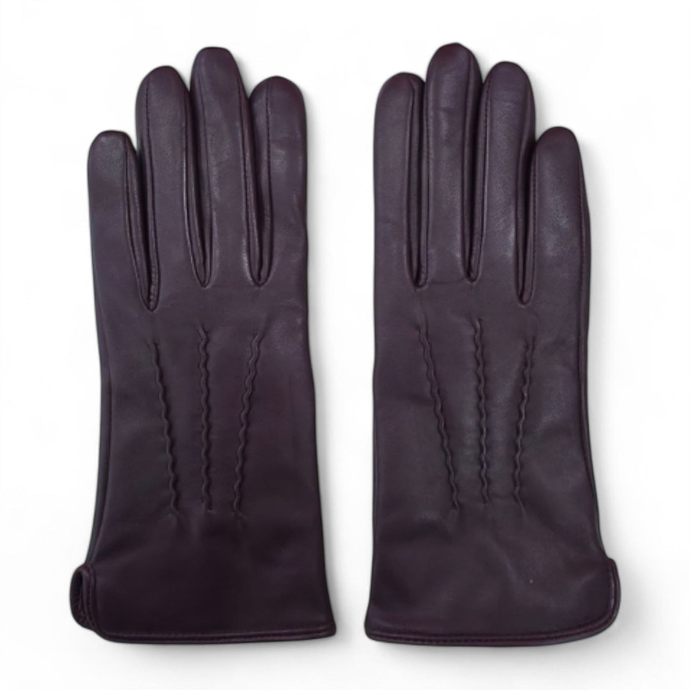 Womens Italian Leather Winter Stitch Line Design Soft Wool Lining Gloves - L-GLV-301