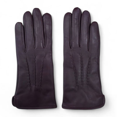 Womens Italian Leather Winter Stitch Line Design Soft Wool Lining Gloves - L-GLV-301