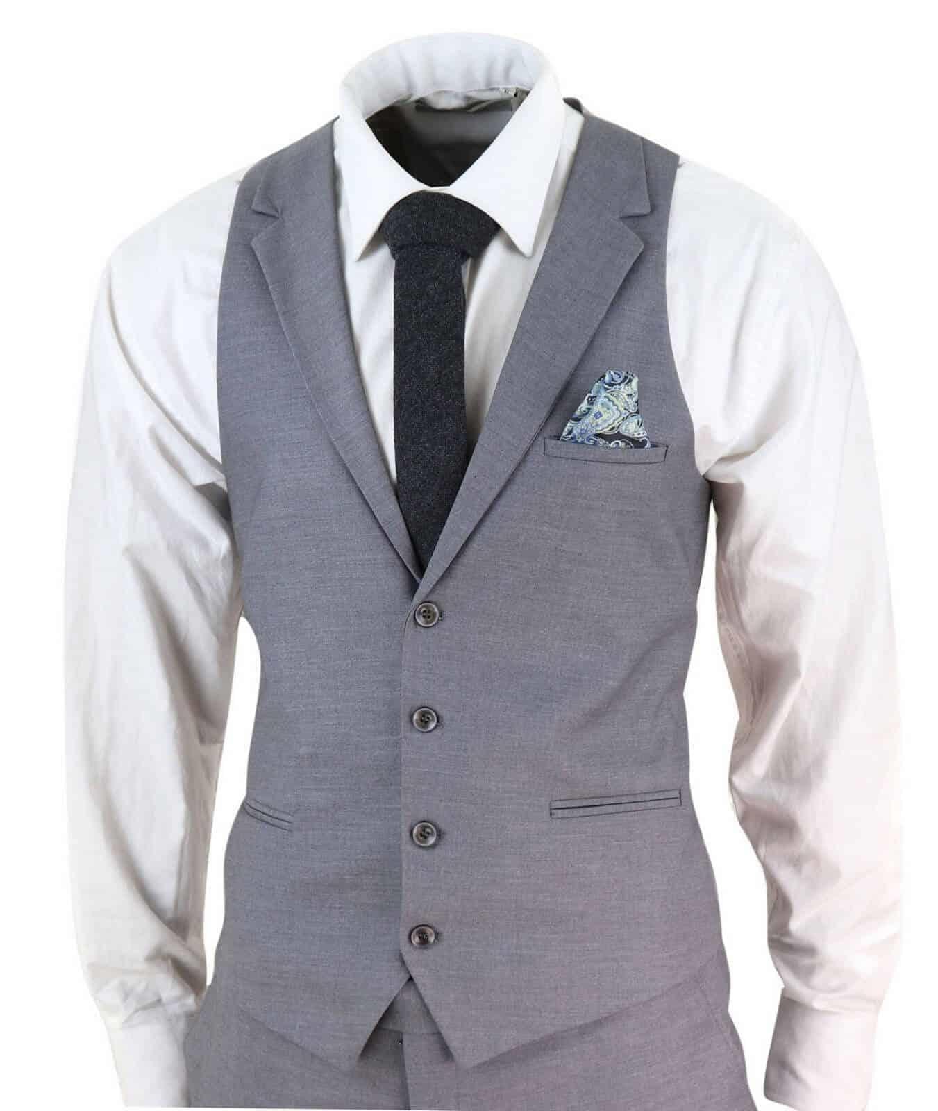 Neu Herren 3 Stück Anzug Plain Grau Klassische Maßgeschneiderte Passform Smart Casual 1920s