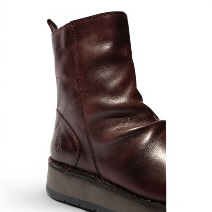 Fly London Womens Wine Leather Zip Up Platform Ankle Boots