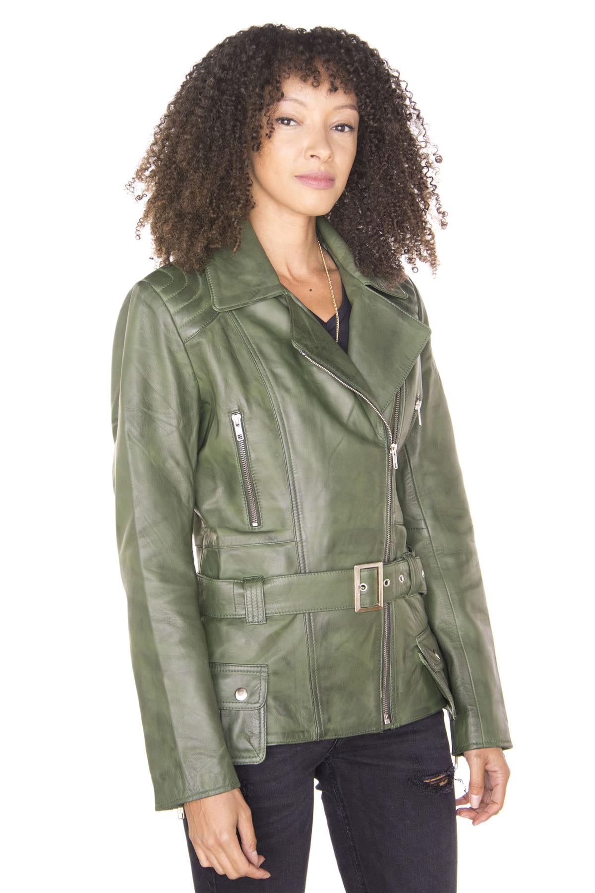 Womens Long Leather Biker Jacket-Quito