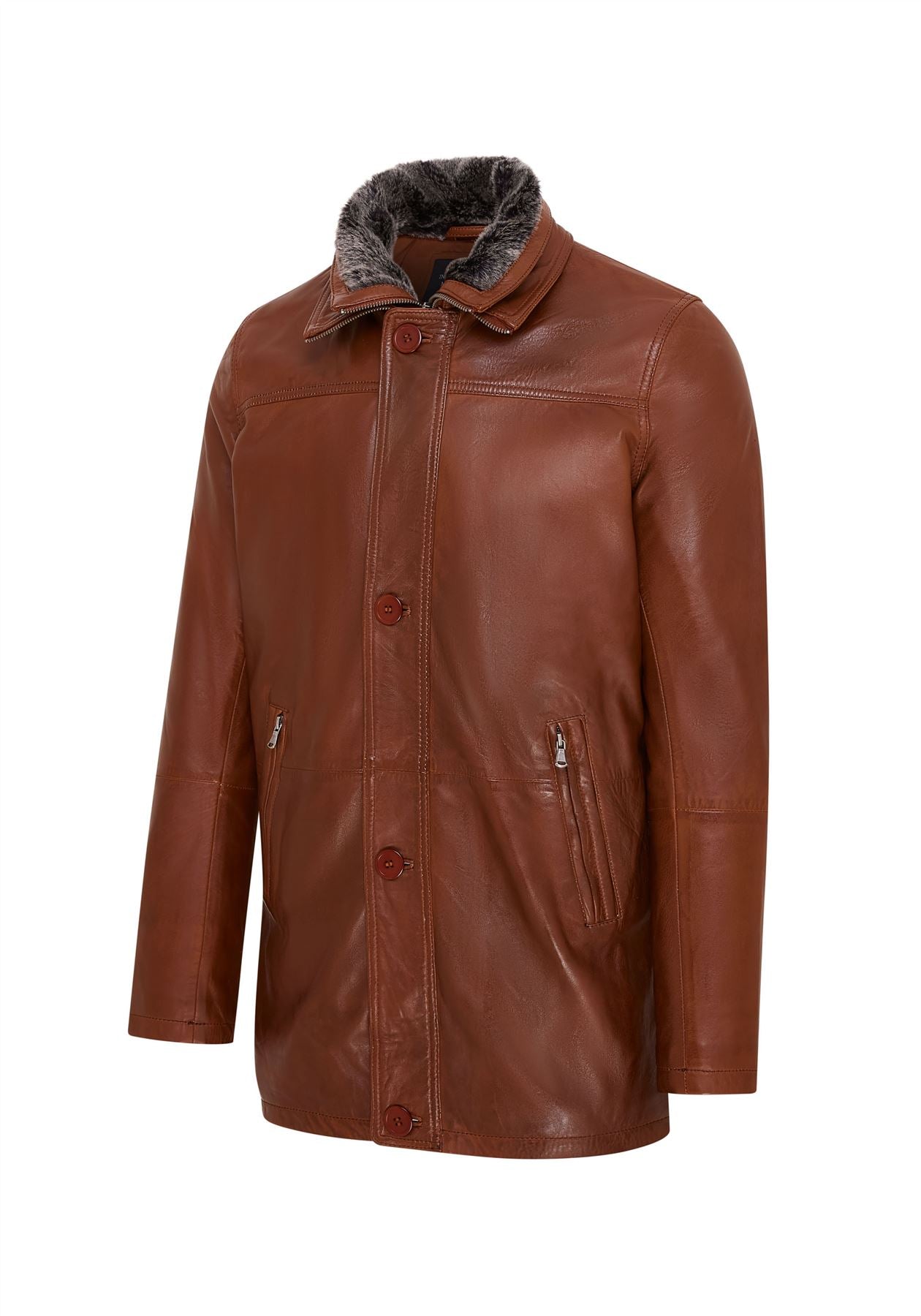 Mens Mid-Length Warm Leather Trench Coat - Varkaus