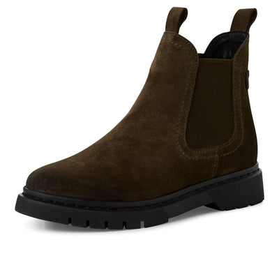 Tamaris Womens Olive Green Suede Leather Classic Chelsea Ankle Boots