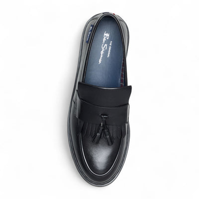 Ben Sherman Men's Black Leather Tassel Loafer Shoes - Dudley