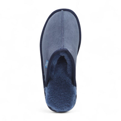 Men's Genuine Sheepskin Navy Suede Mule Winter Warm Non-Slip - Highland