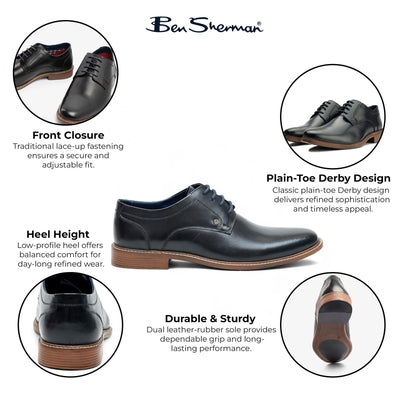 Ben Sherman Men's Black Leather Oxford Brogue Formal Derby Shoes - Pethick