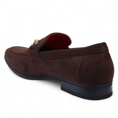 Men's Suede Loafers with Gold Buckle Slip-On Dress Shoes