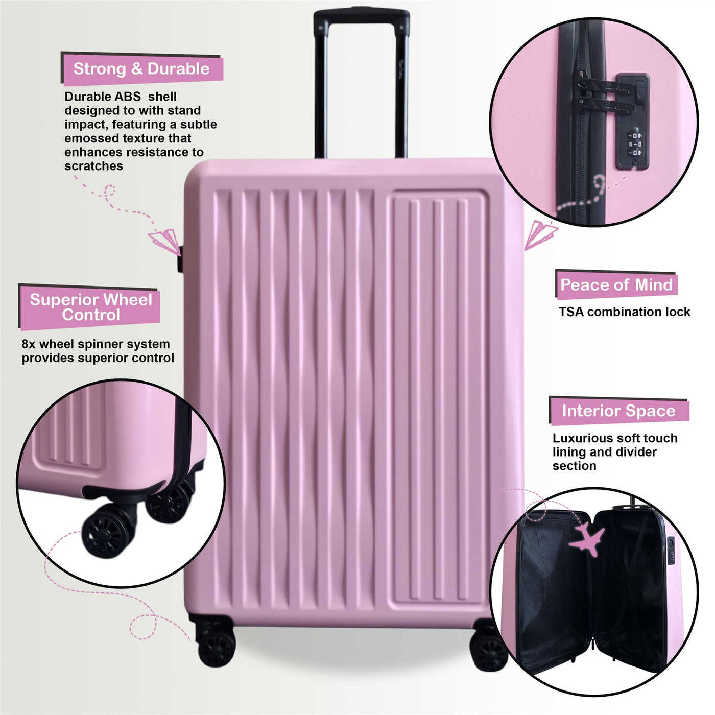 ABS Hard Shell Cabin 56 x 38 x 24 cm Suitcase Suitable for Easyjet, Ryanair