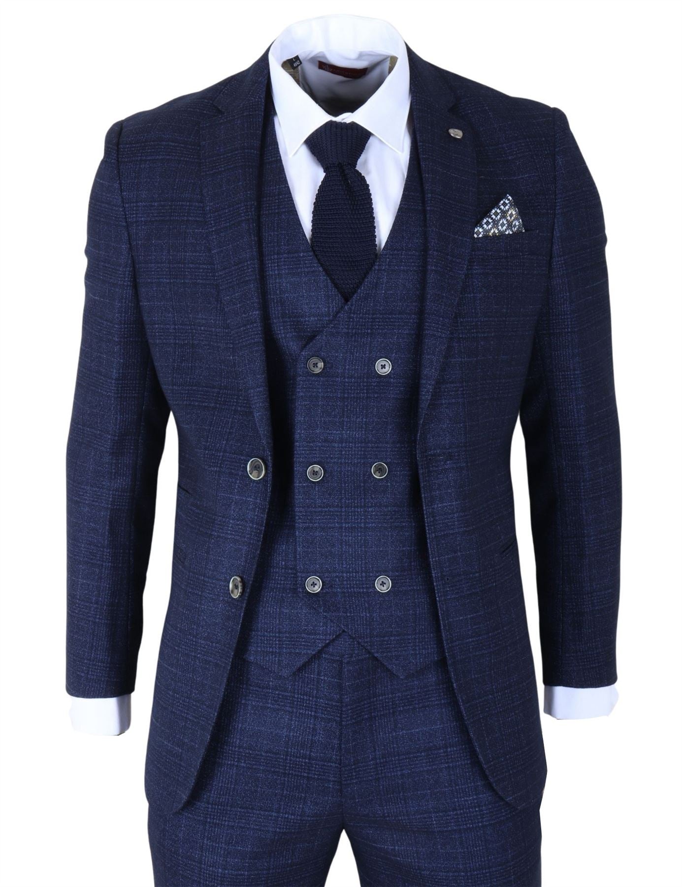 Men's Blue Plaid Check 3 Piece Slim Fit Formal Wedding Suit