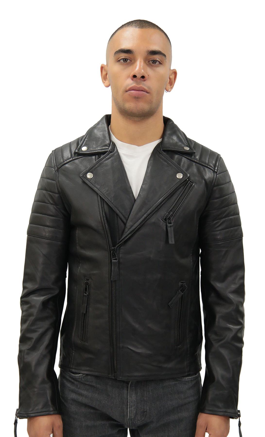 Men's Brando Double Cross Zip Leather Biker Jacket-Casablanca