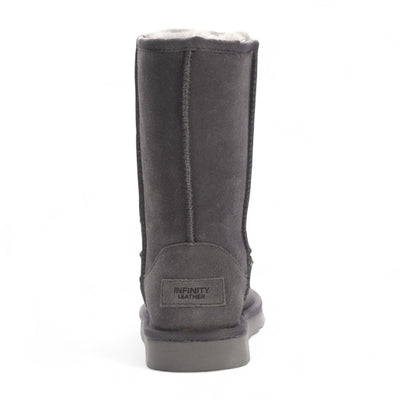 Women's Genuine Sheepskin Grey Suede Slip-On Ankle Winter Boots - Dusk
