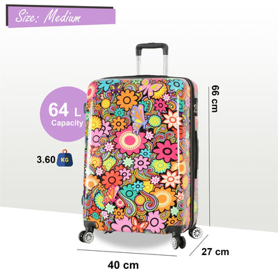 Hardside Shell Suitcase Set Printed Luggage Lightweight Cabin Travel Bag