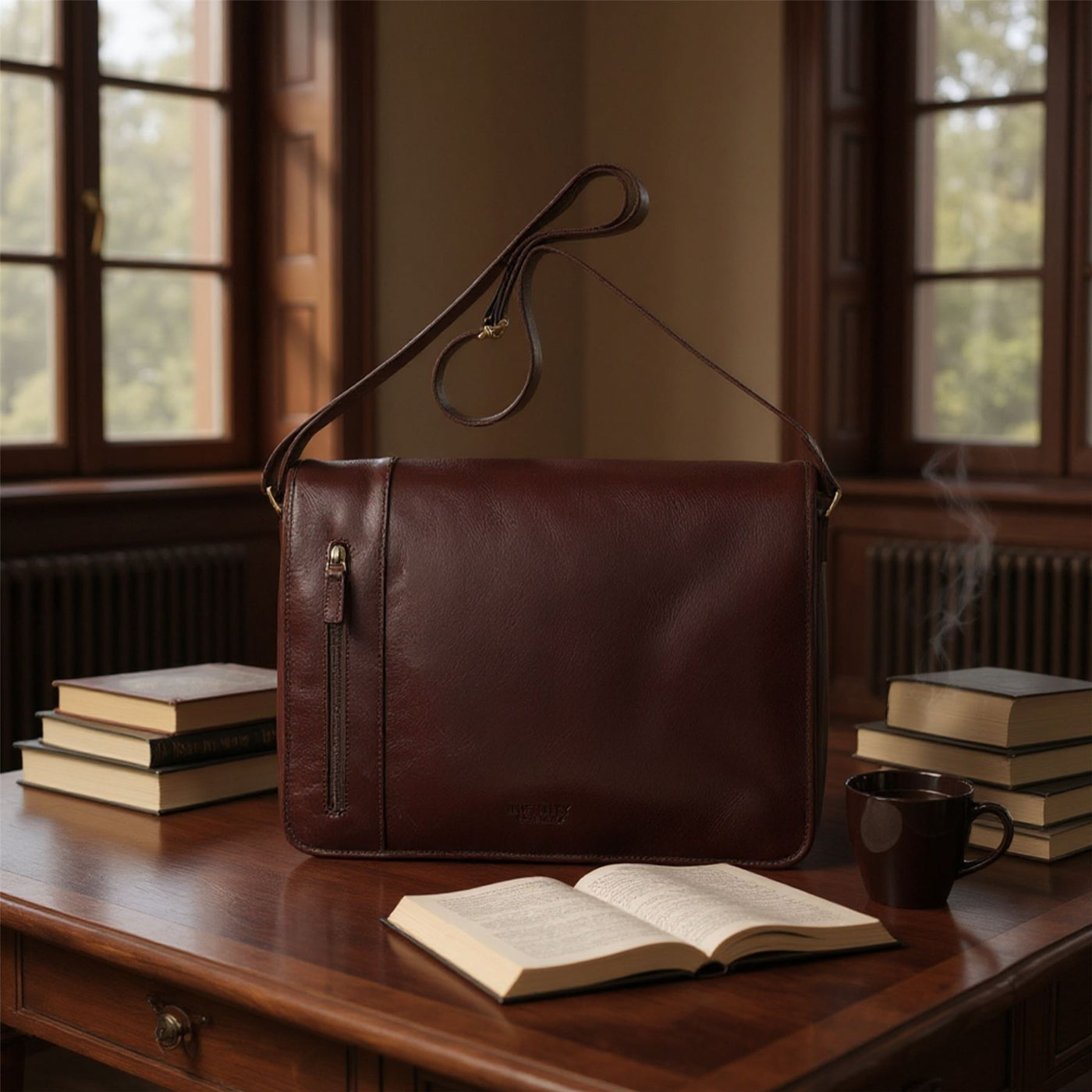 Genuine Leather Laptop Satchel Messenger Shoulder Bag - Astor